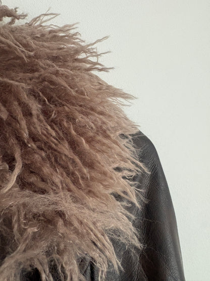 Avec Les Filles Chocolate Brown Faux Leather and Trim Coat S
