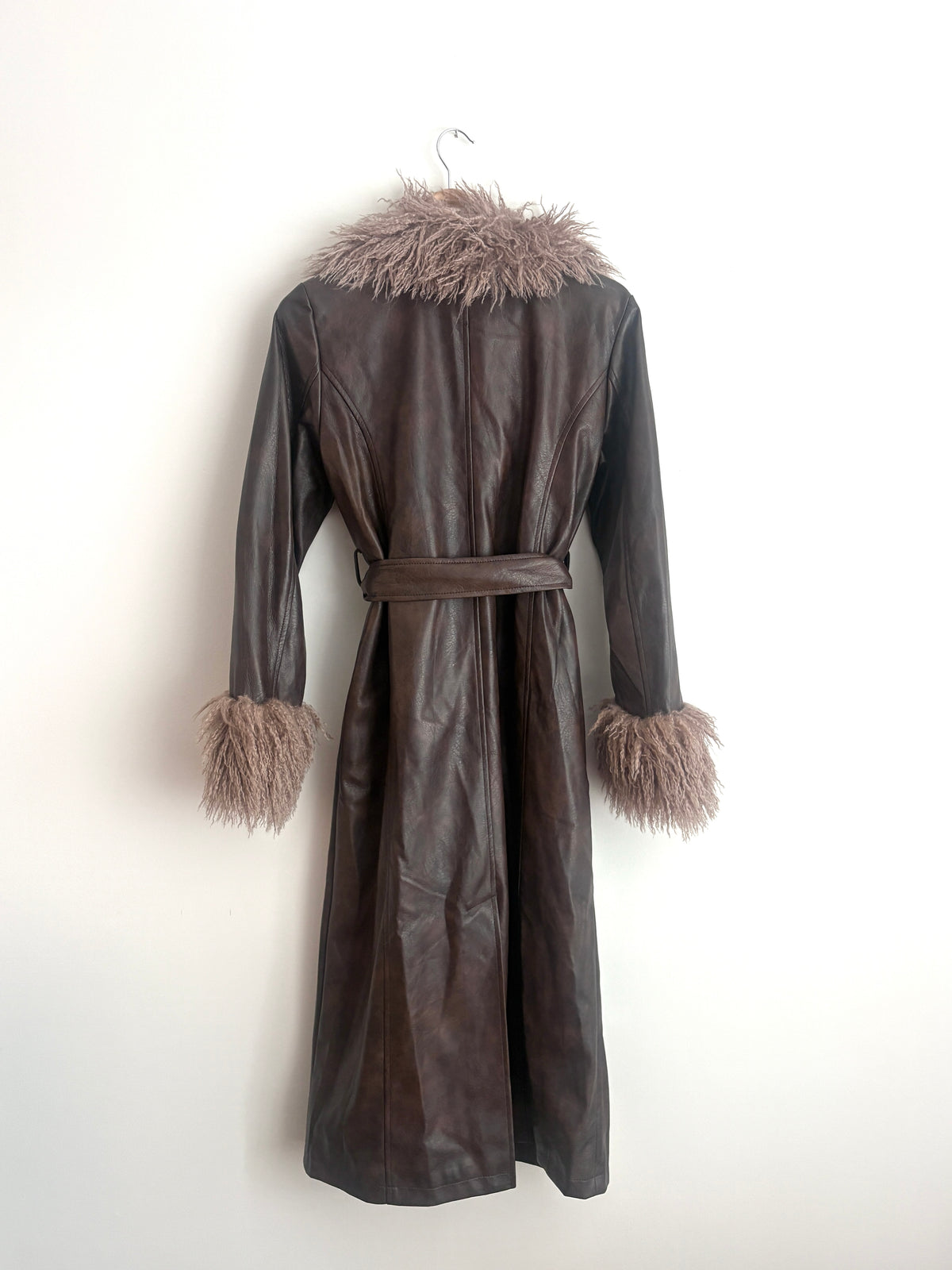Avec Les Filles Chocolate Brown Faux Leather and Trim Coat S