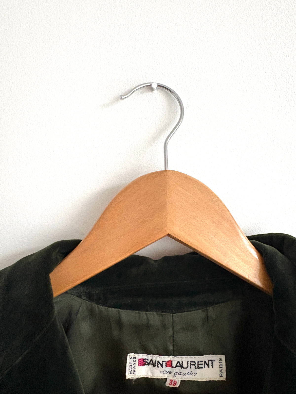 Vintage Saint Laurent Rive Gauche Green Velvet Wrap Jacket UK 10