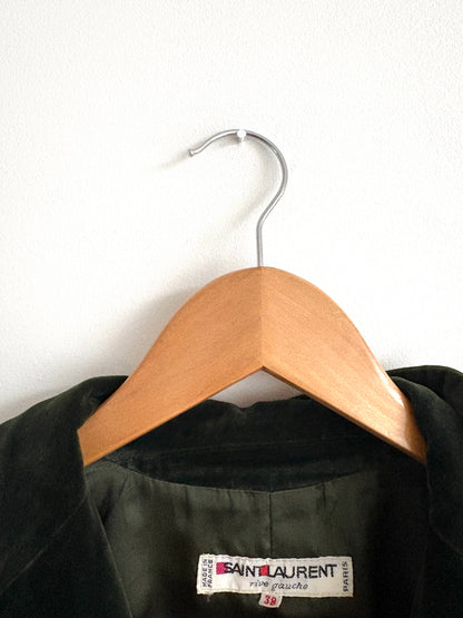 Vintage Saint Laurent Rive Gauche Green Velvet Wrap Jacket UK 10