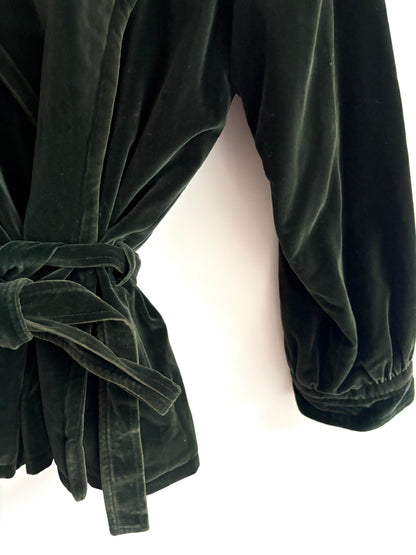 Vintage Saint Laurent Rive Gauche Green Velvet Wrap Jacket UK 10