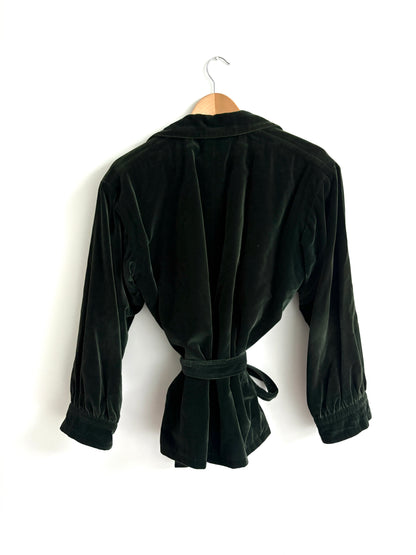 Vintage Saint Laurent Rive Gauche Green Velvet Wrap Jacket UK 10