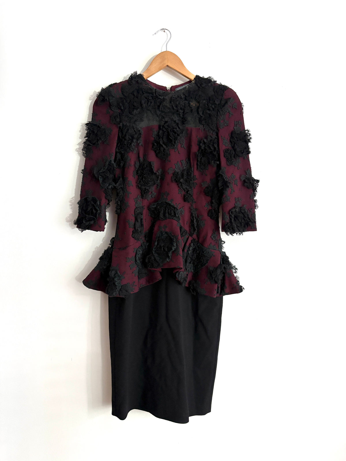 Vintage Alexander Mcqueen Black Lace Appliqué Peplum Dress