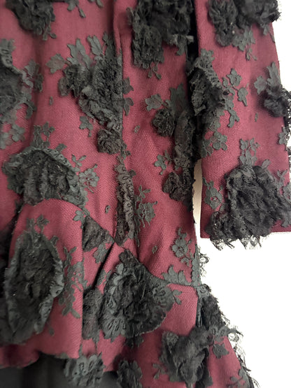 Vintage Alexander Mcqueen Black Lace Appliqué Peplum Dress UK 6