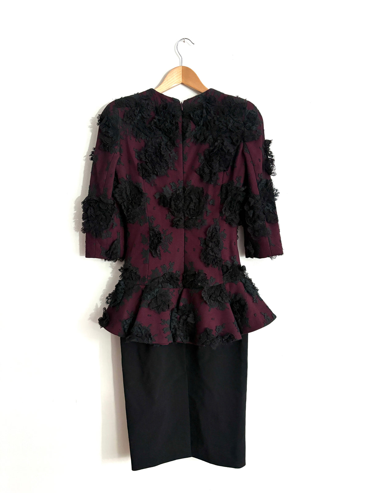 Vintage Alexander Mcqueen Black Lace Appliqué Peplum Dress UK 6