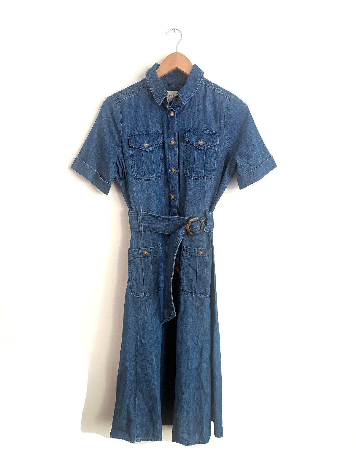 Sezane Raquel Blue Denim Dress UK 8
