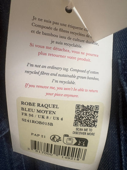New With Tags Sezane Raquel Blue Denim Dress UK 8