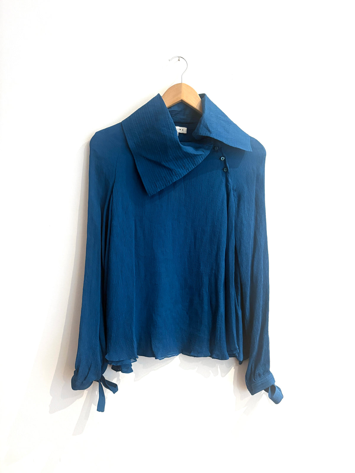 Celine Crepe High  Neck Blue Blouse