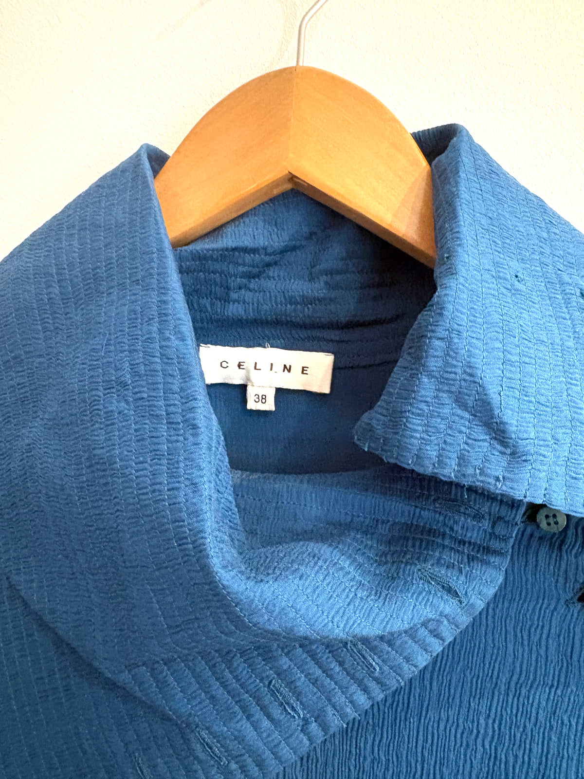 Celine Crepe High Neck Blue Blouse UK 10