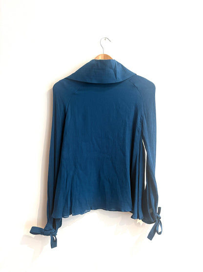 Celine Crepe High Neck Blue Blouse UK 10