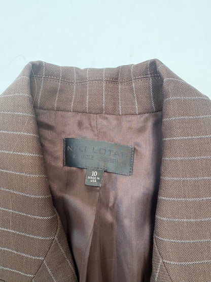 Nili Lotan Brown Pin Stripe Suit UK 16