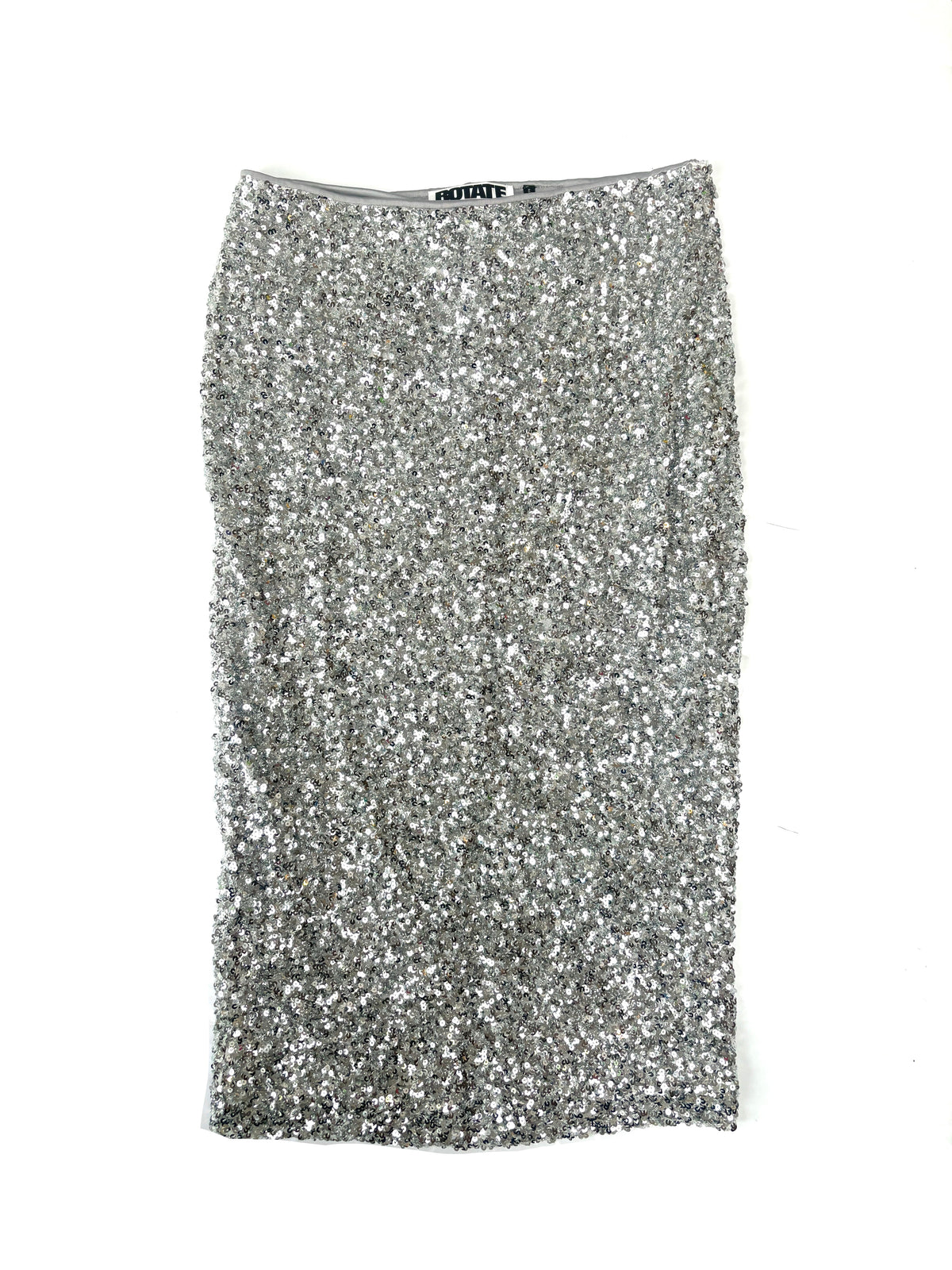 Rotate Silver Sequin Midi Pencil Skirt