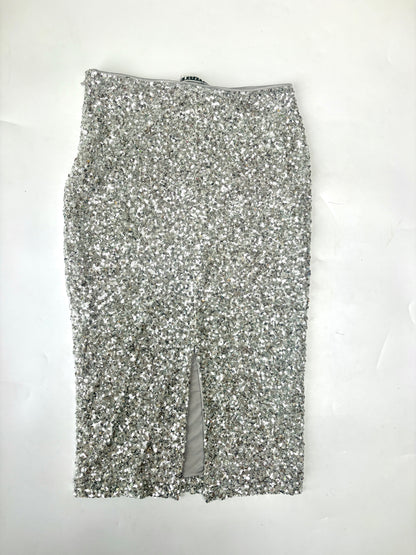 Rotate by Birger Christensen Silver Sequin Midi Pencil Skirt UK 16