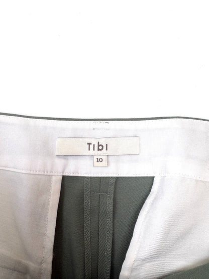 Tibi Wool Straight Leg Green Trousers UK 14