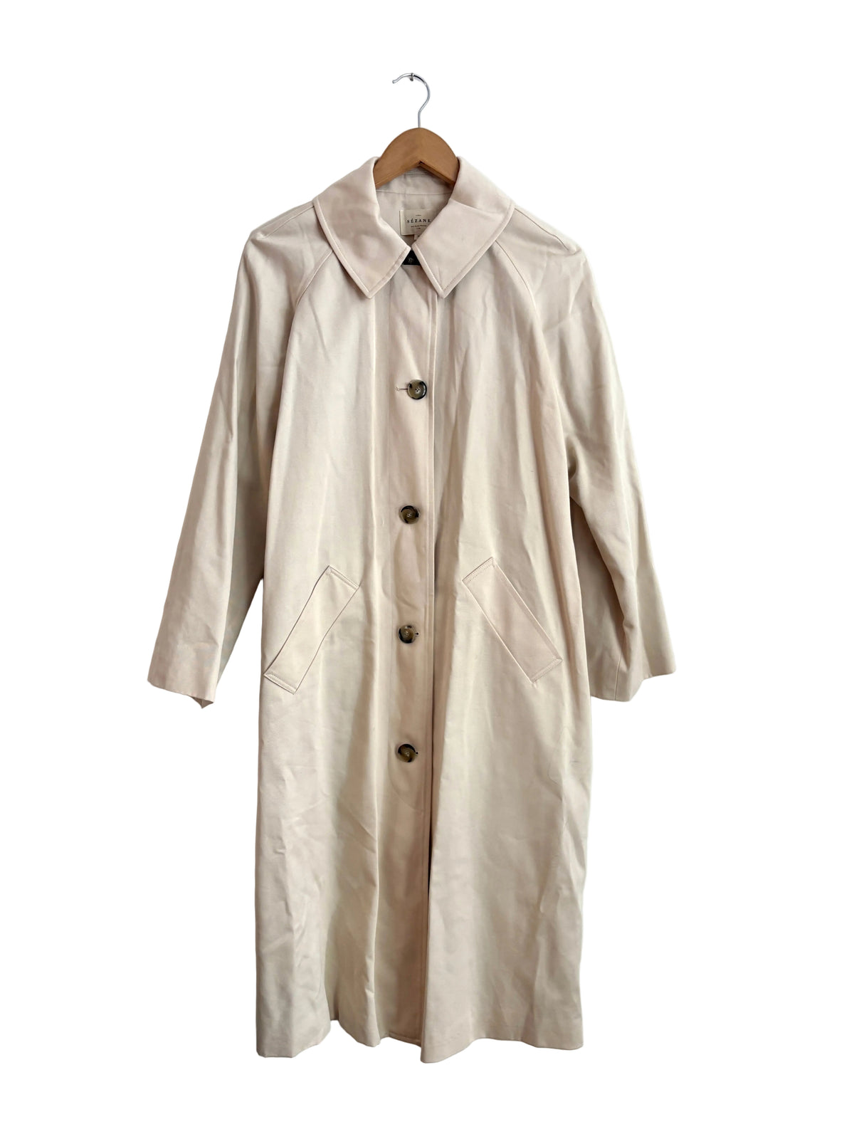 Sezane beige button front trench coat UK 8