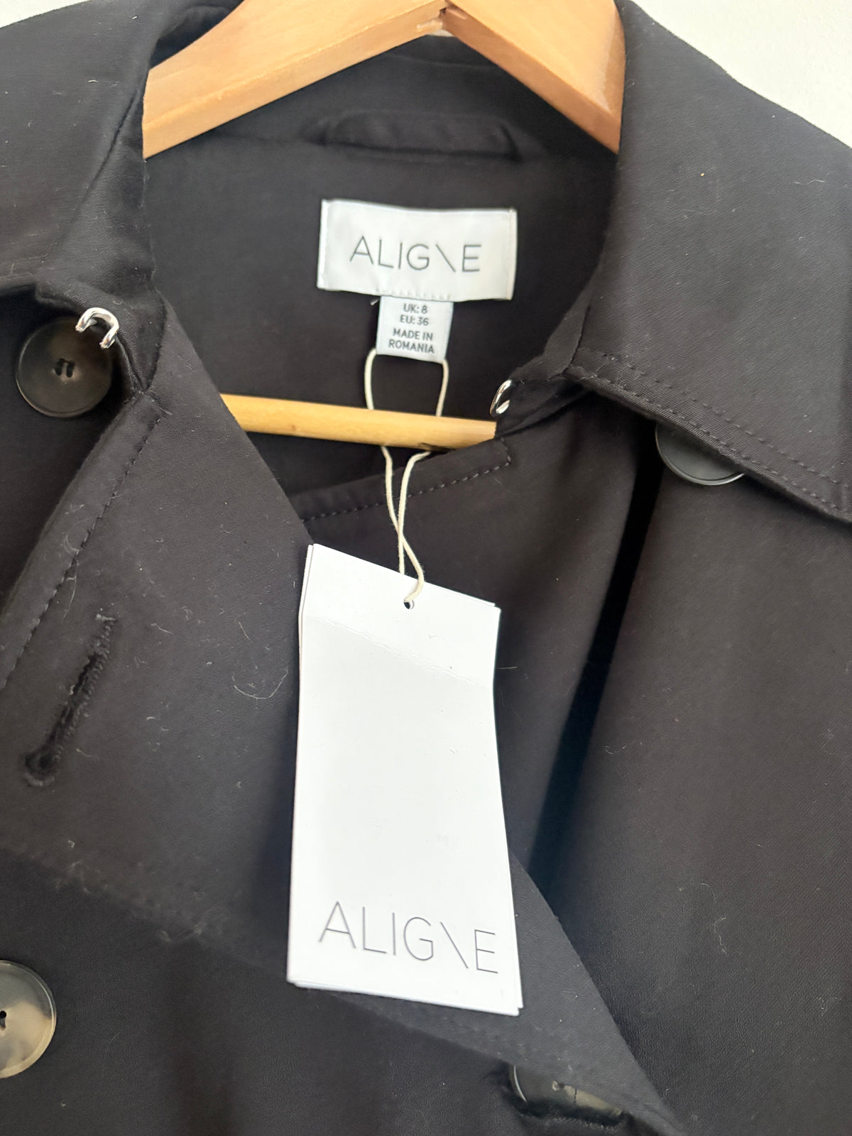 New With Tags Aligne Black Trench Coat UK 8