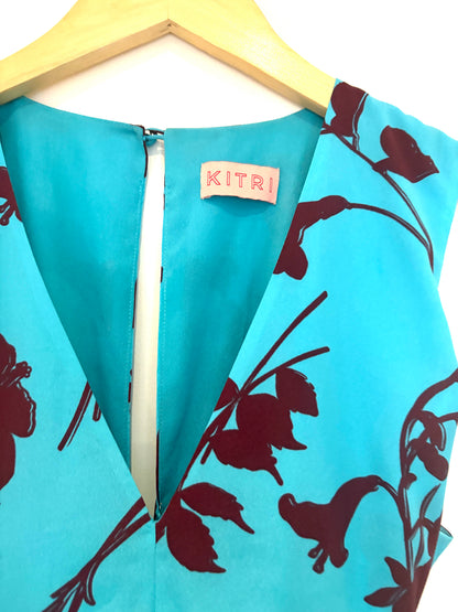 Kitri Blue and Burgundy Floral Jumpsuit UK 12