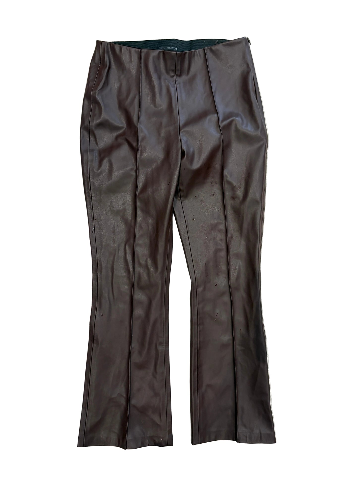 Zara Faux Leather Brown Flared Trousers M
