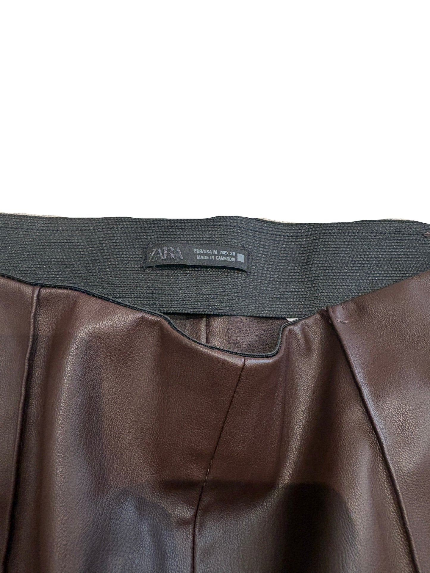 Zara Faux Leather Brown Flared Trousers M