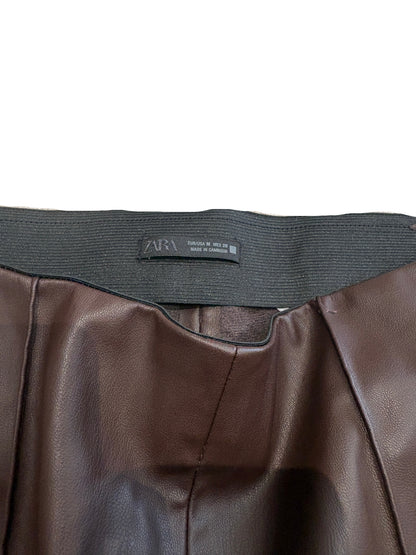 Zara Faux Leather Brown Flared Trousers M