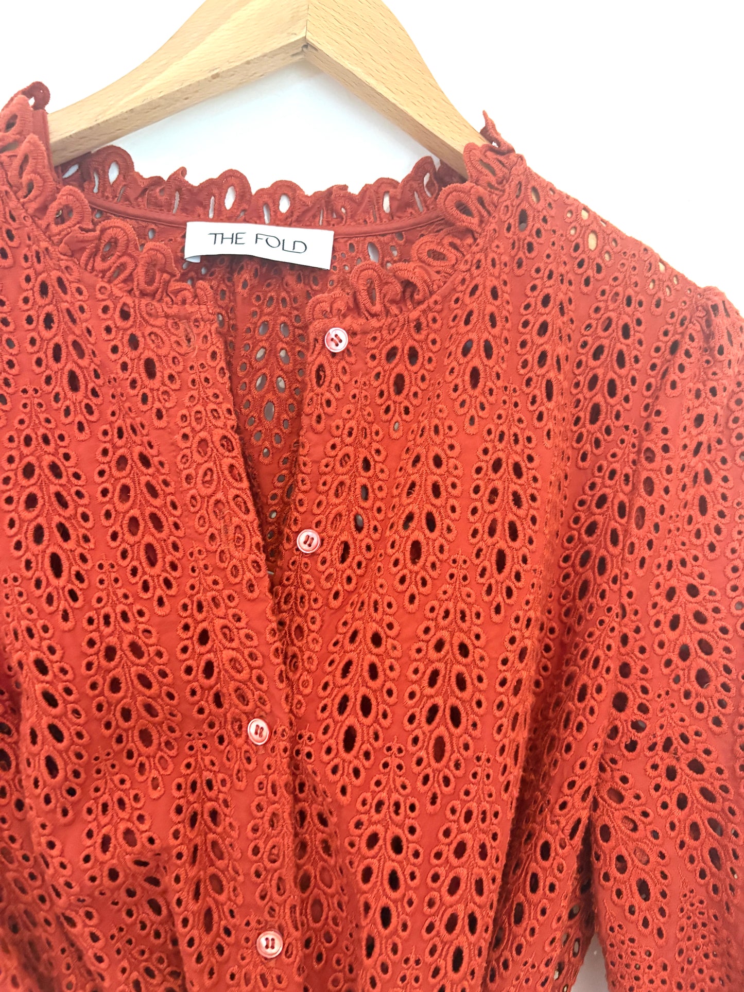 The Fold Rust Broderie Anglaise Belted Dress UK 12