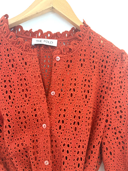 The Fold Rust Broderie Anglaise Belted Dress UK 12
