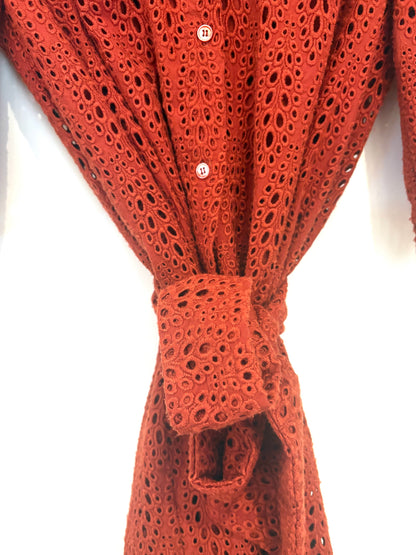 The Fold Rust Broderie Anglaise Belted Dress UK 12