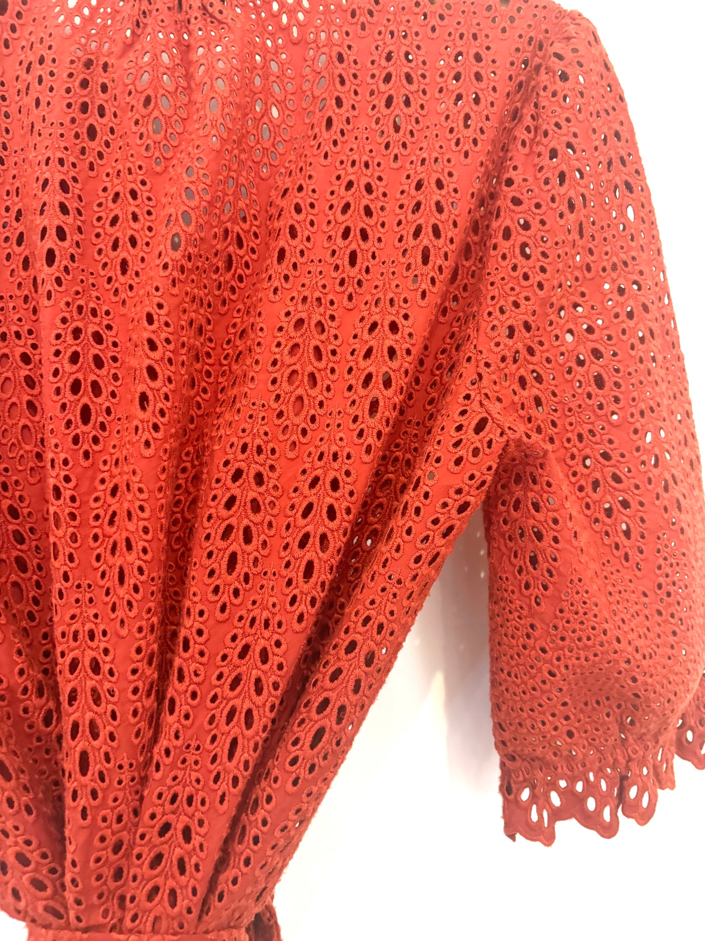 The Fold Rust Broderie Anglaise Belted Dress UK 12
