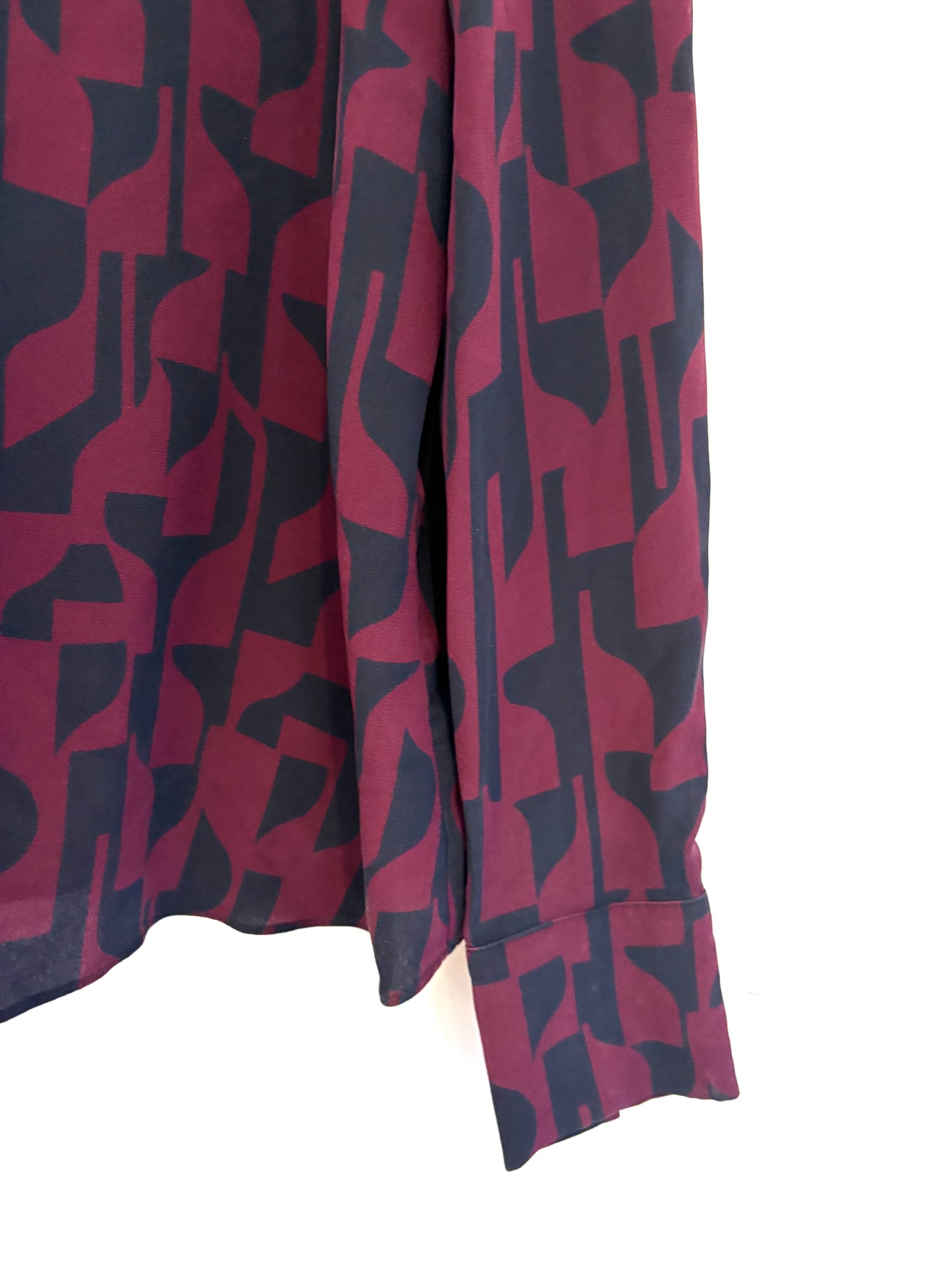 The Fold Printed Silk Burgundy and Navy Blouse UK 12