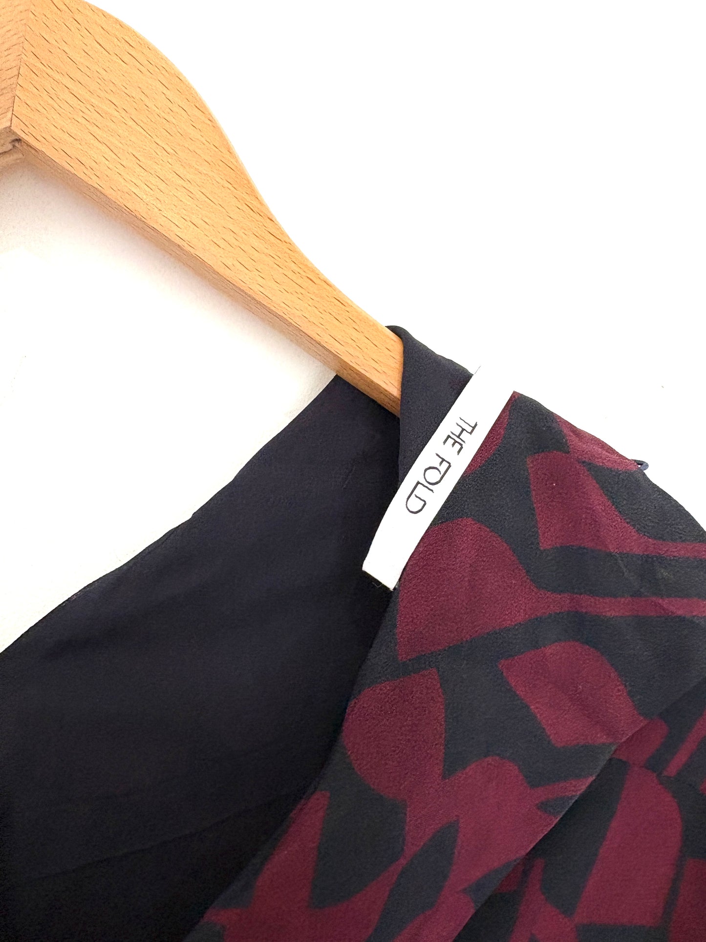 The Fold Printed Silk Burgundy and Navy Blouse UK 12