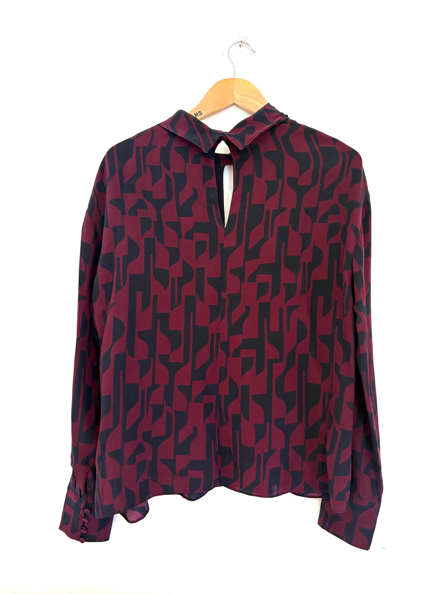 The Fold Printed Silk Burgundy and Navy Blouse UK 12