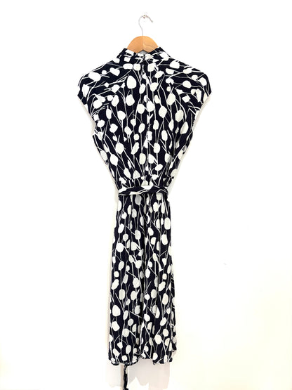 The Fold Navy & White Printed Leaf Dress UK 12