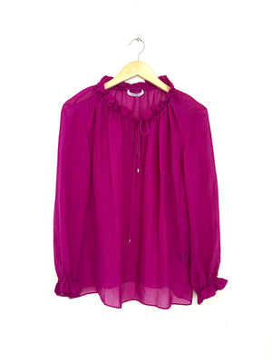 The Fold Green Silk Ruffle Blouse UK 12