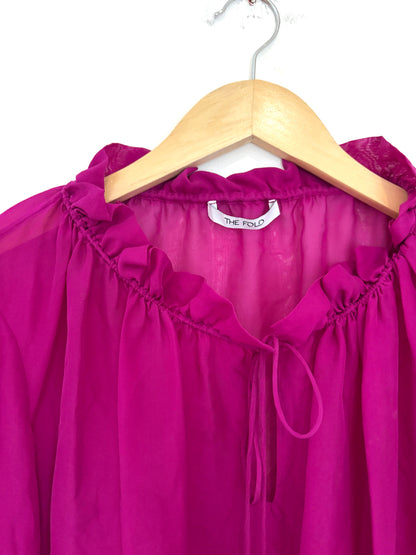 The Fold Green Silk Ruffle Blouse UK 12
