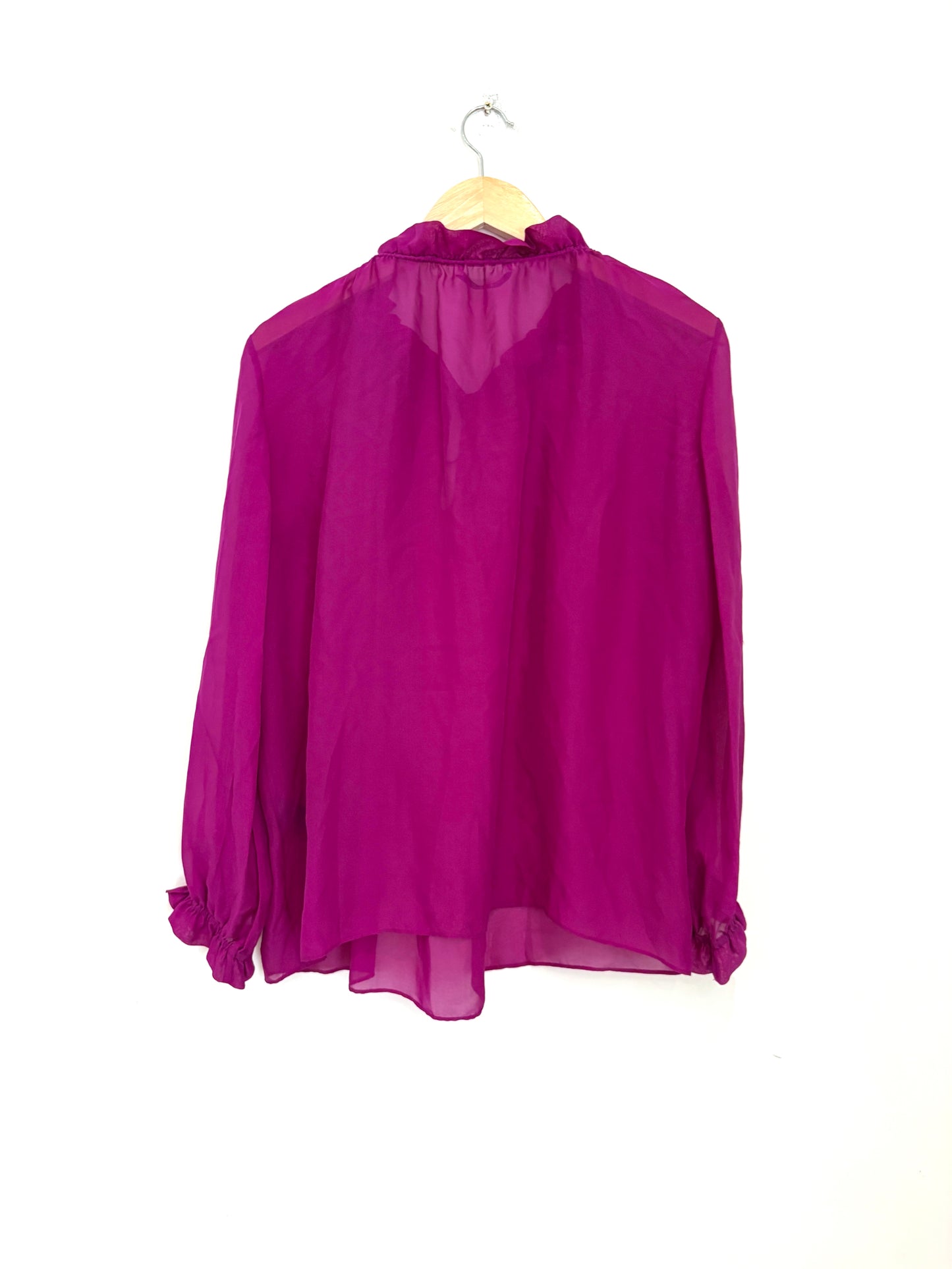 The Fold Green Silk Ruffle Blouse UK 12