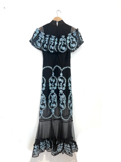 Anna Sui Blue and Black Lace Dress UK 4