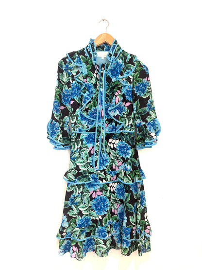 Mikael Aghal Blue Floral Ruffle Dress