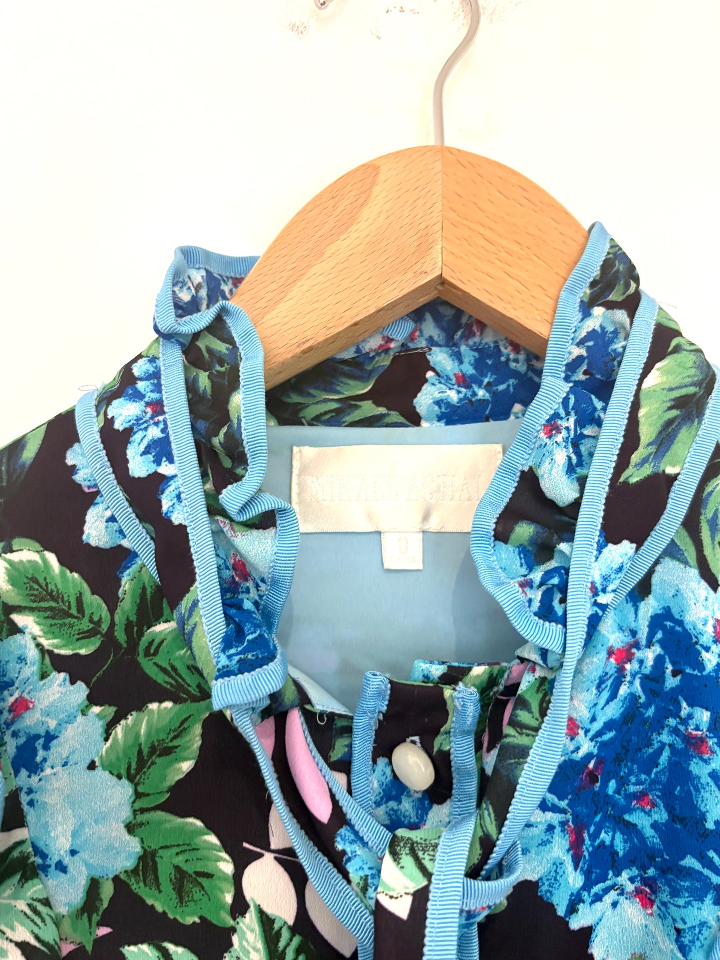 Mikael Aghal Blue Floral Ruffle Dress UK 4