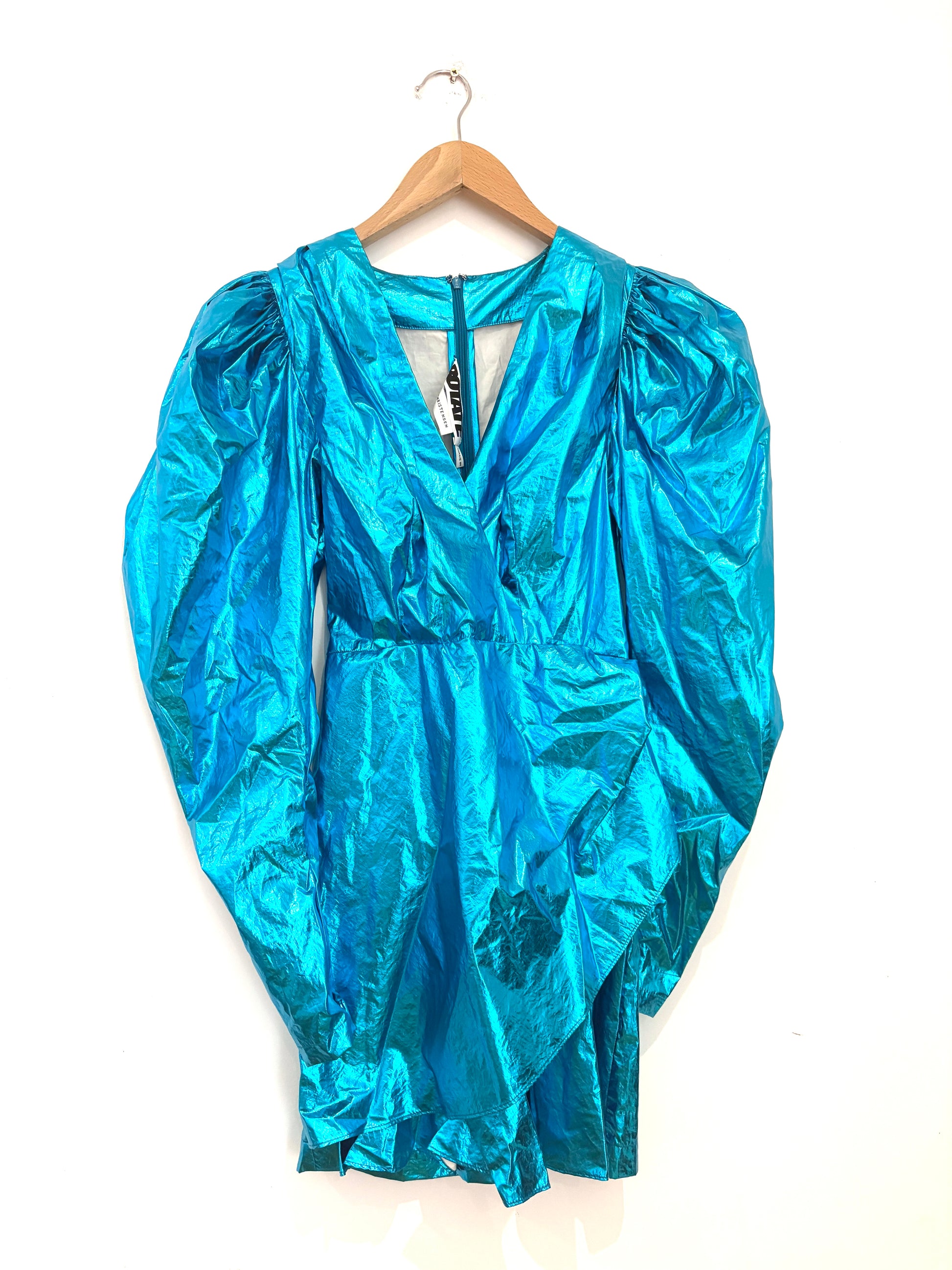 Rotate Birger Christensen Metallic Blue Puff Sleeve Dress