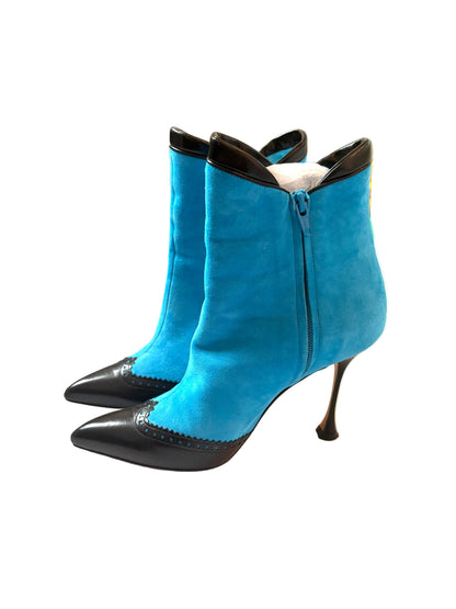 Manolo Blahnik Suede Blue Ankle Boots