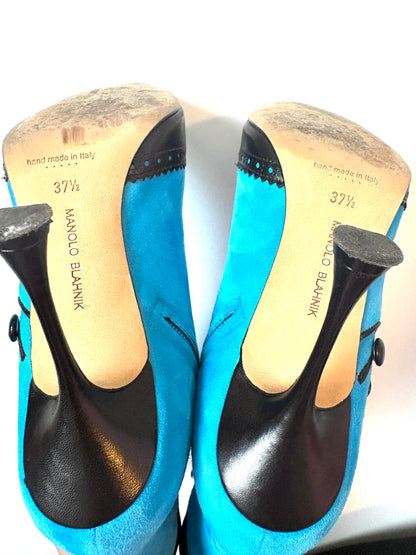 Manolo Blahnik Suede Blue Ankle Boots UK 4.5