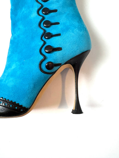 Manolo Blahnik Suede Blue Ankle Boots UK 4.5