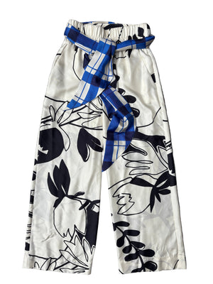 Alysi Crème Silk Print Trousers UK 8