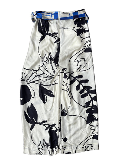 Alysi Crème Silk Print Trousers UK 8