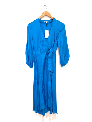 New With Tags Whistles Blue Silk Wrap Dress UK 6