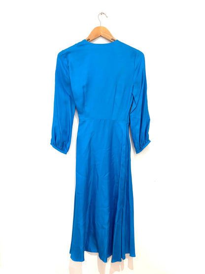 New With Tags Whistles Blue Silk Wrap Dress UK 6
