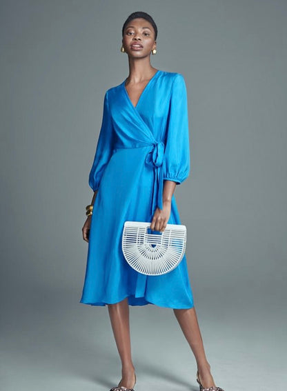 New With Tags Whistles Blue Silk Wrap Dress UK 6