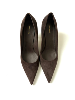 Salvatore Ferragamo Brown Suede Heels UK 7