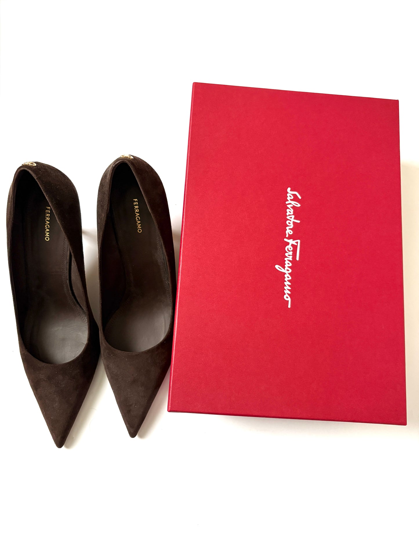 Salvatore Ferragamo Brown Suede Heels UK 7