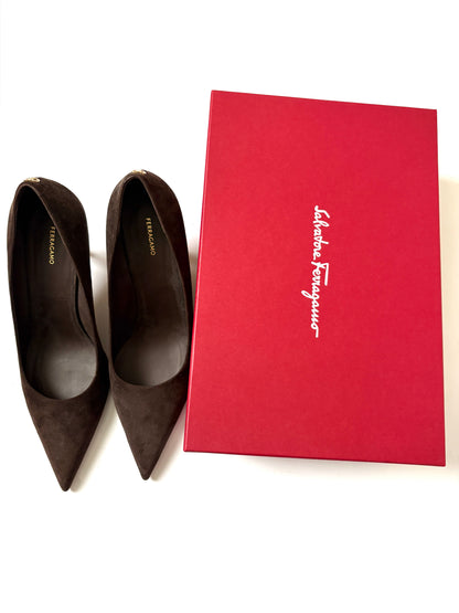 Salvatore Ferragamo Brown Suede Heels UK 7